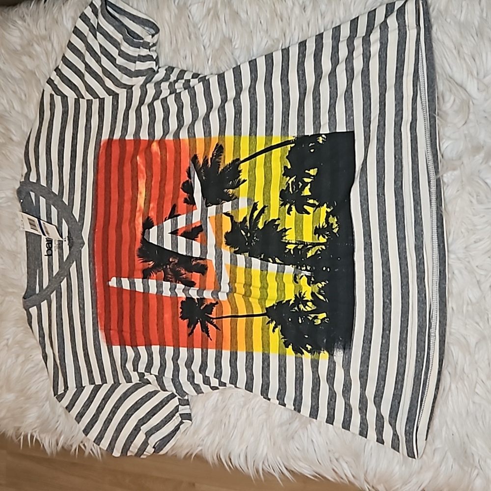 Bar III Striped LA Graphic Tee | NWT | White & Gray | Size XL
